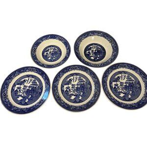 5 Blue Willow Royal Sebring Rimmed Soup Bowls & 3 Salad Plates